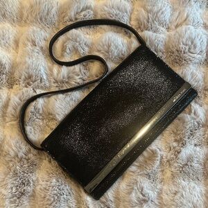 Michael Kors Purse Black Shiny Faux Eel Print/Silver Metal Hardware Mini Purse